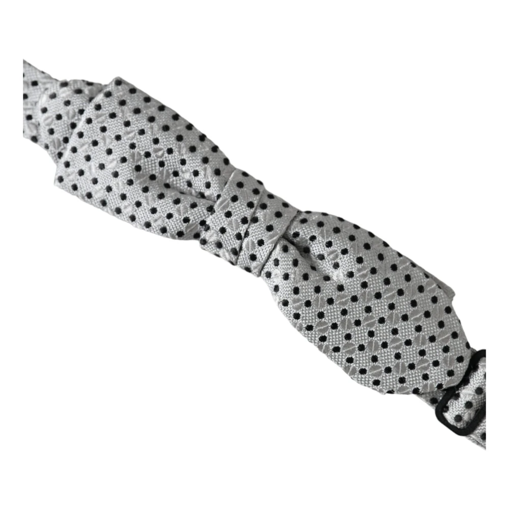 Dolce & Gabbana Grijze Zijden Polka Dot Verstelbare Hals Heren Vlinderstrik Gray Heren