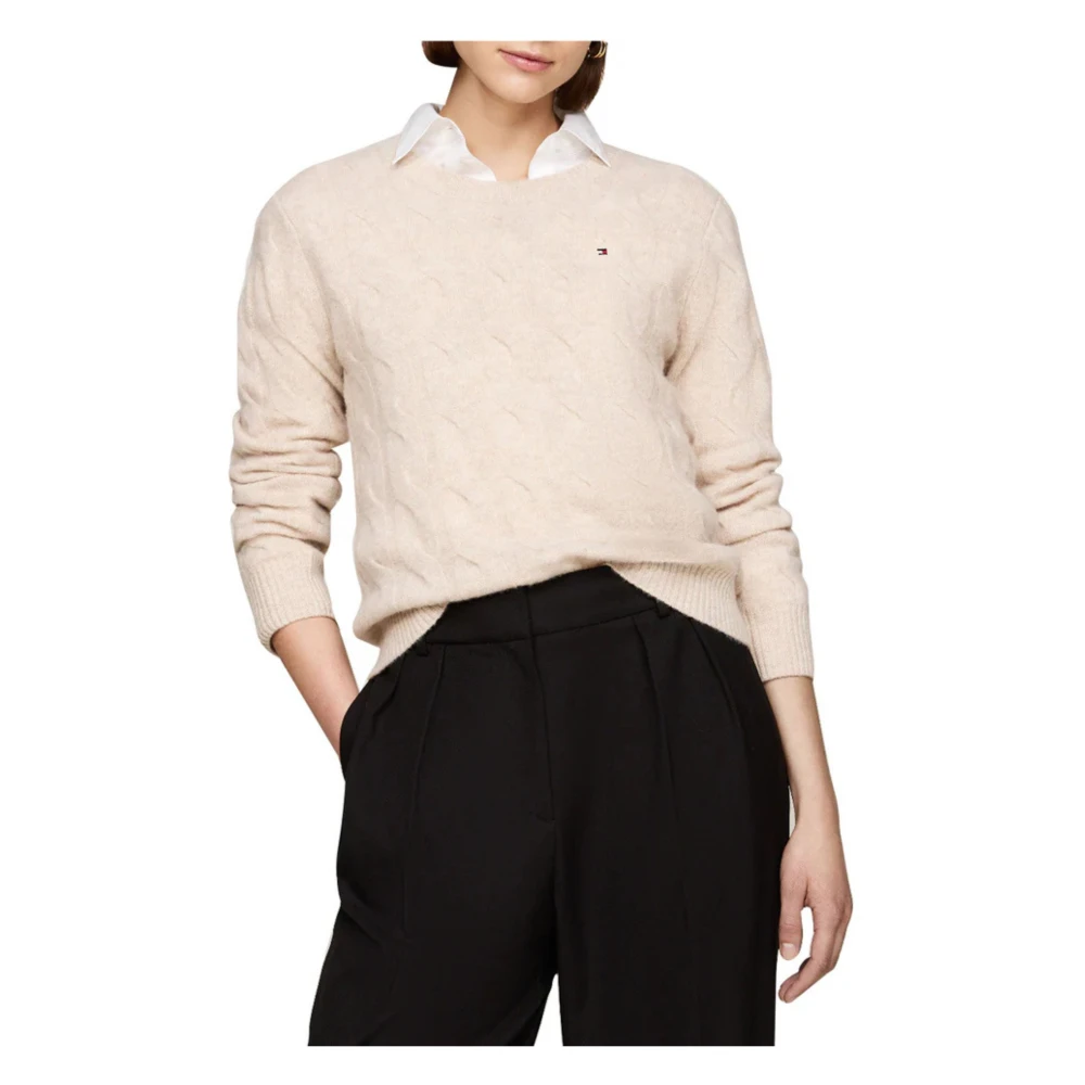 Tommy Hilfiger Zachte Wol Kabeltrui Beige Dames