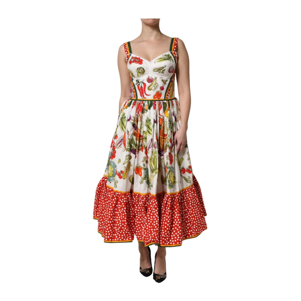 Dolce & Gabbana Vrouw Multicolor Gedrukte Ruche Midi Jurk