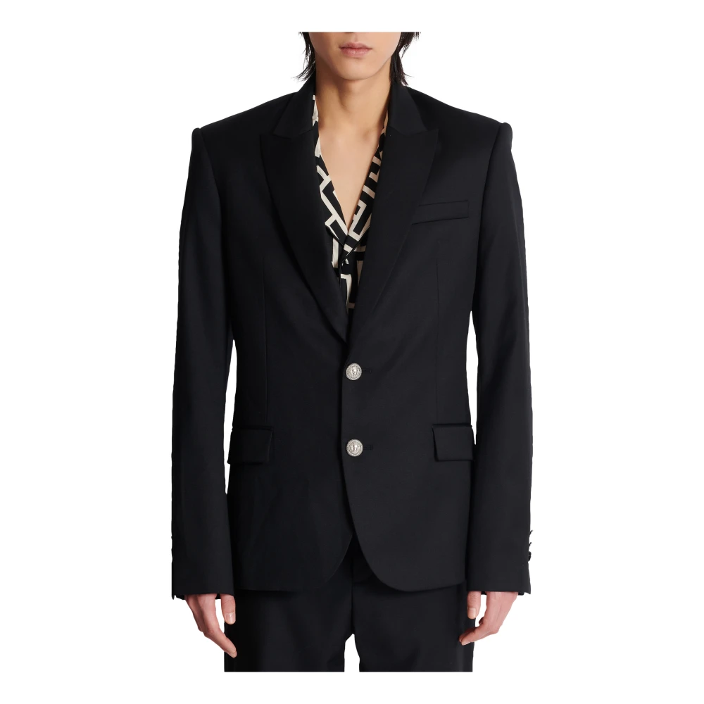 Balmain Wollen jas met 2 knopen Black Heren