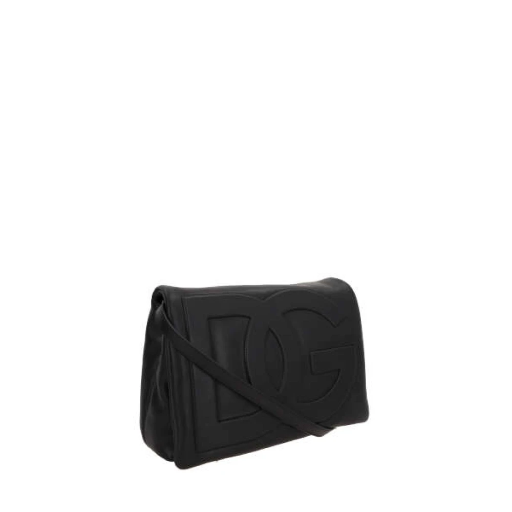 Dolce & Gabbana Zwarte gewatteerde schoudertas met geborduurd logo Black Dames