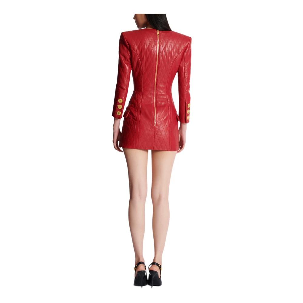 Balmain Korte gewatteerde leren jurk Red Dames