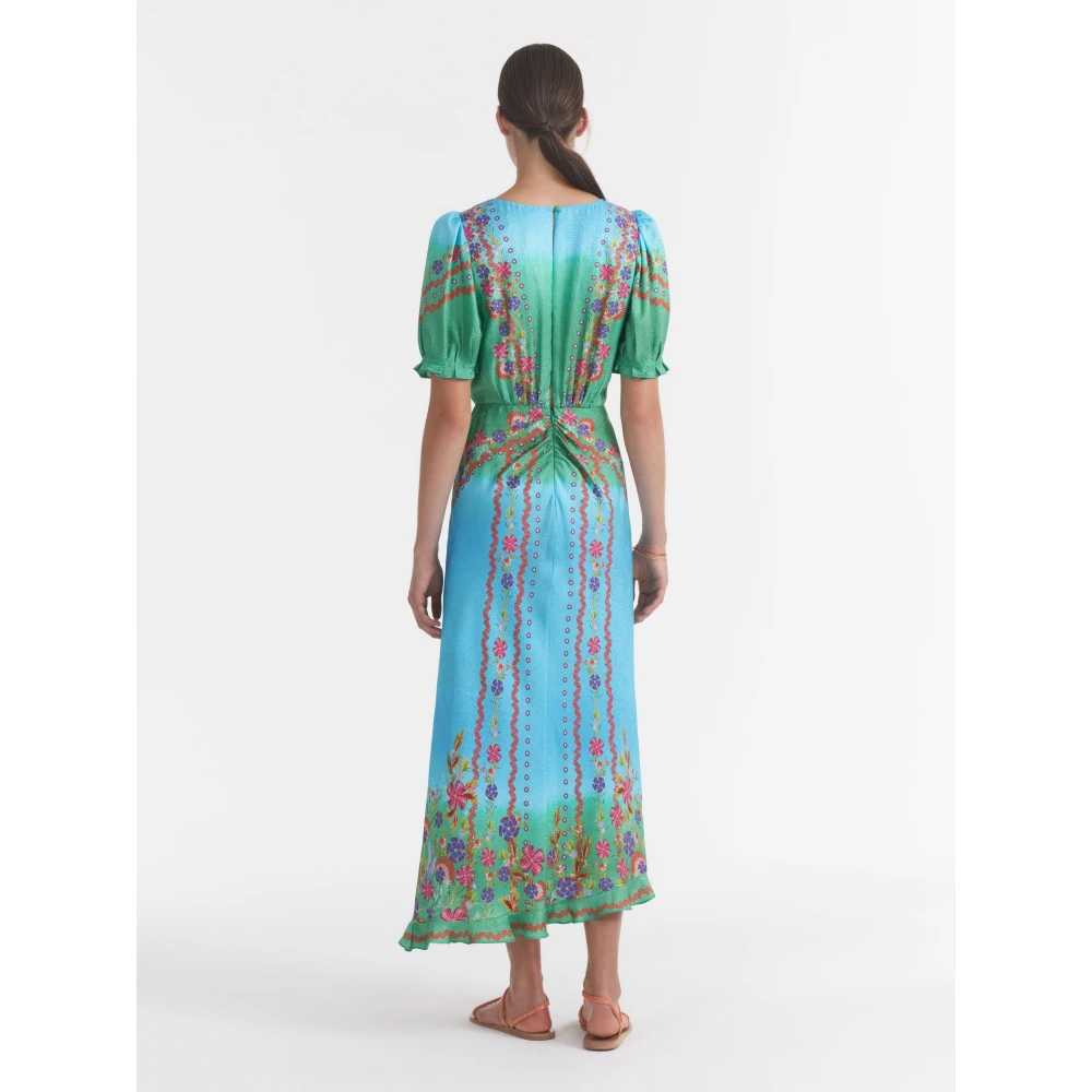 Saloni Bloemenrand Zijden Midi Jurk Multicolor Dames