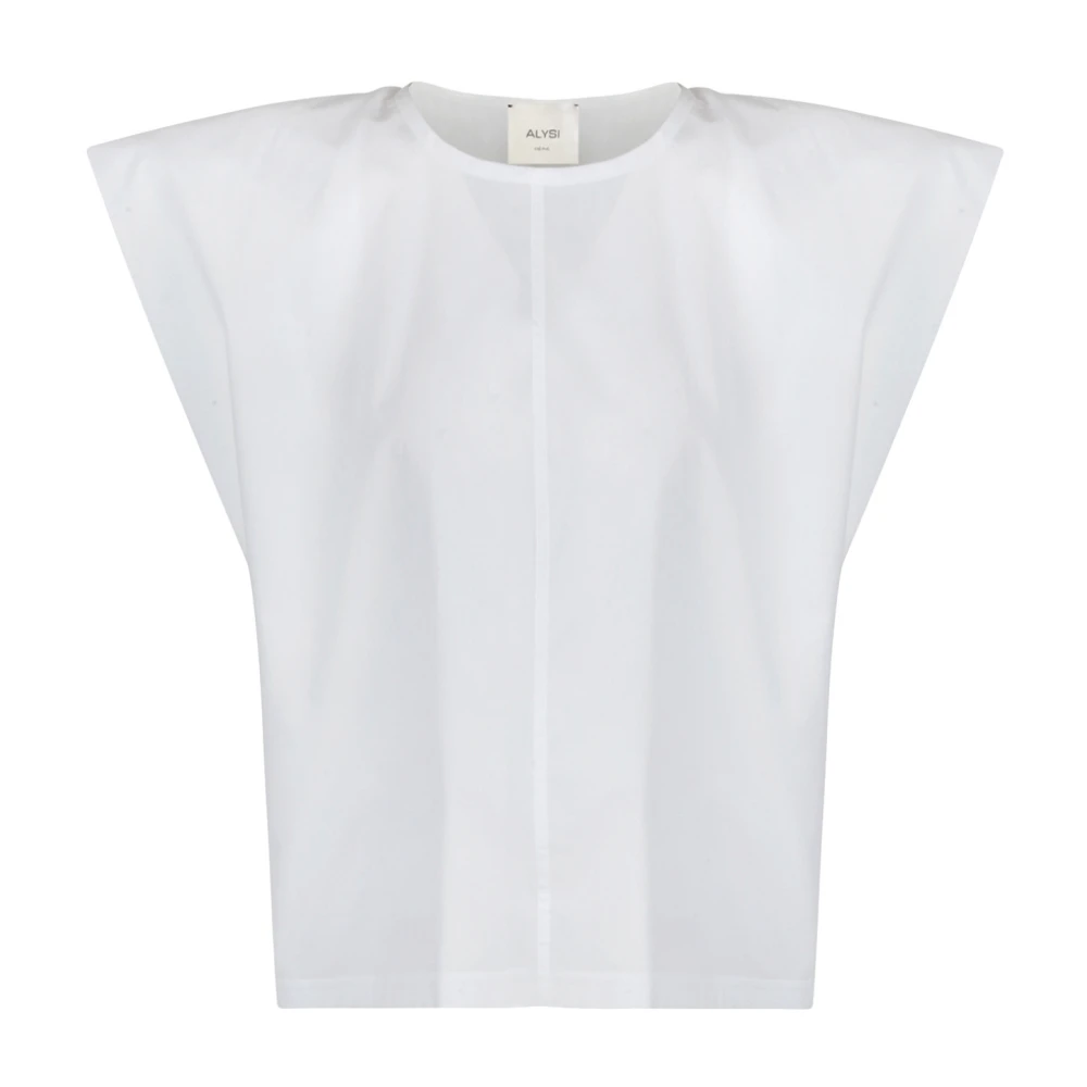 Alysi Poplin Blouse met Korte Mouwen White Dames