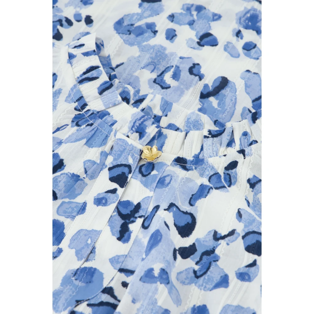 Fabienne Chapot Wit Blauw Print Ruffle Top Blue Dames