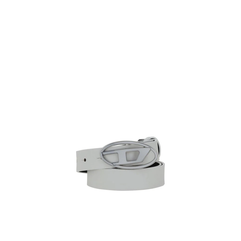 Diesel Women's White Oval D Buckle Leather Belt