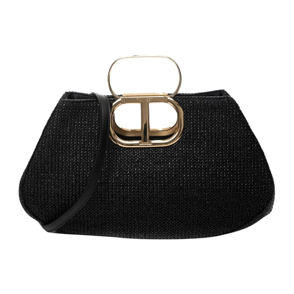 Twinset Zwarte Ecopelle en Rattan Tassen Black Dames