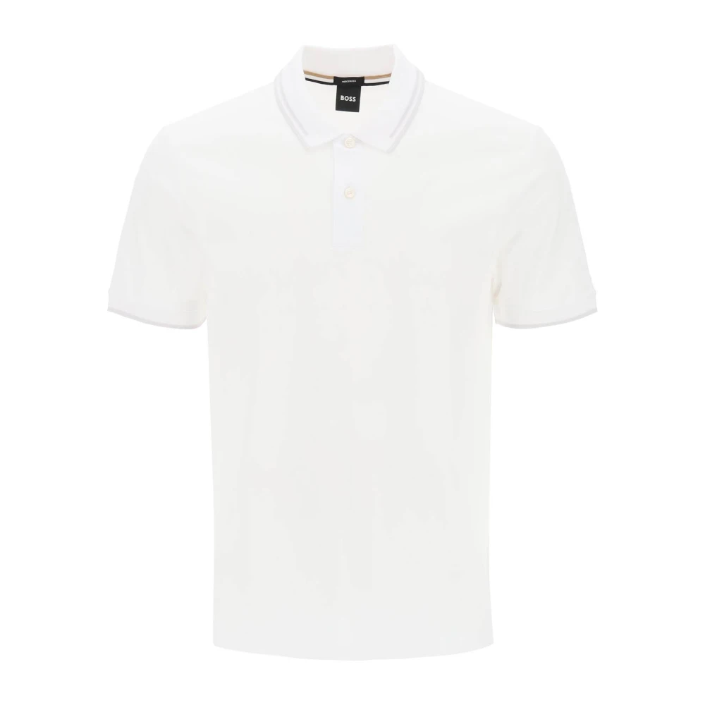 Boss Slim Fit Polo Shirt met Textuur Motief White Heren