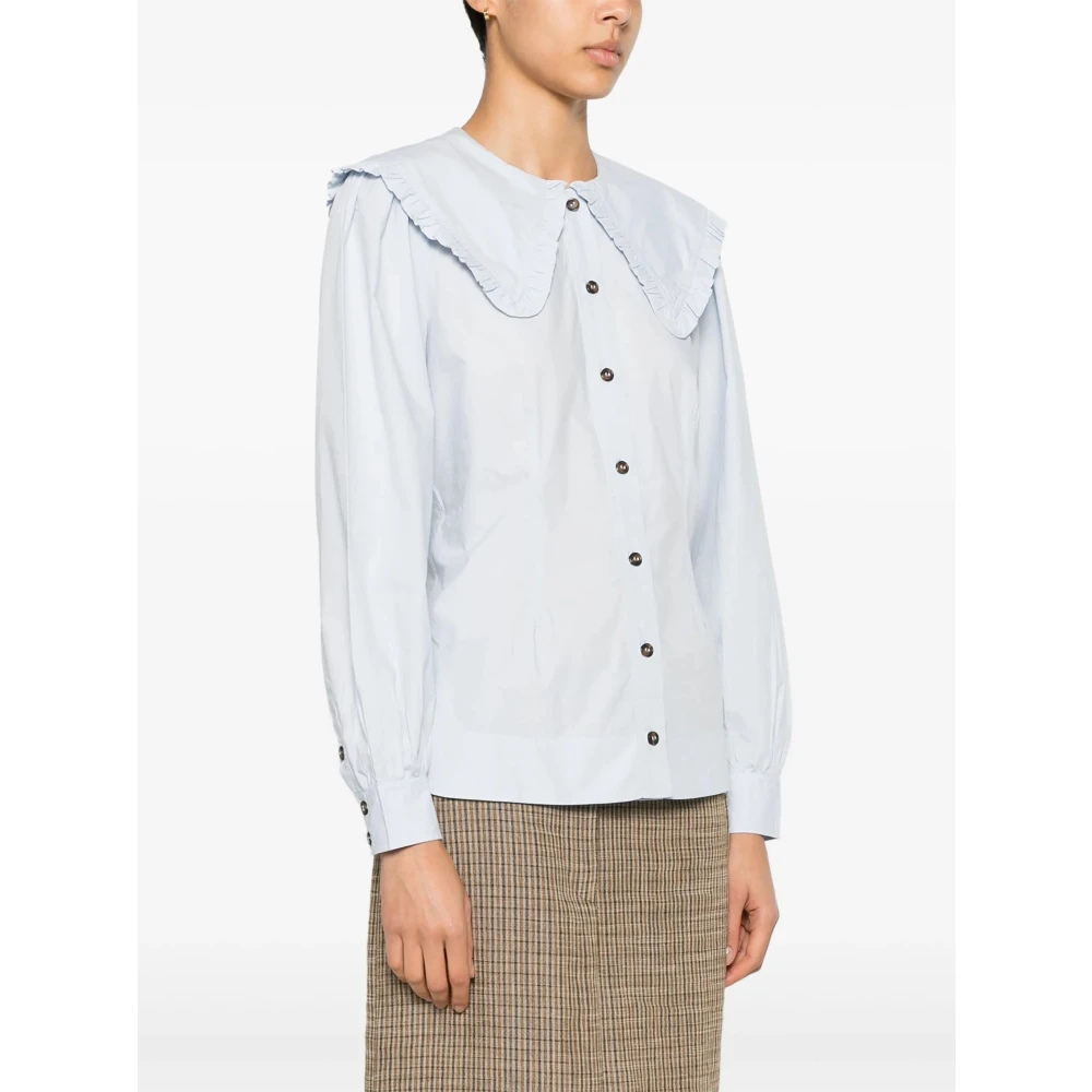 Ganni Ruche Kraag Poplin Shirt White Dames
