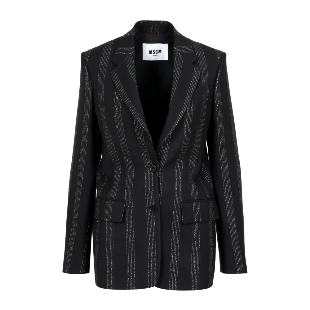 Msgm Zwart Wol Maatwerk Pinstripe Jas Black Dames