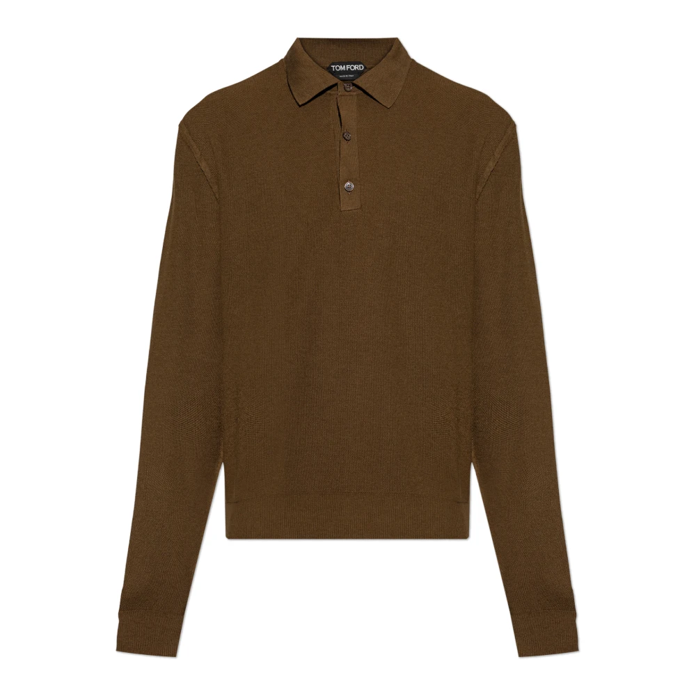 Tom Ford Men's Brown Polo Shirts, Xl, Long Sleeve Polo