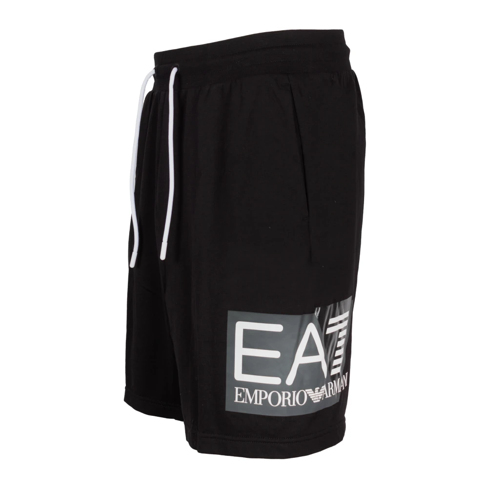 Emporio Armani EA7 Logo-print Katoenen Track Shorts Black Heren