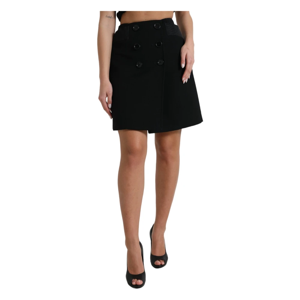 Dolce & Gabbana Elegante A-lijn minirok met hoge taille Black Dames