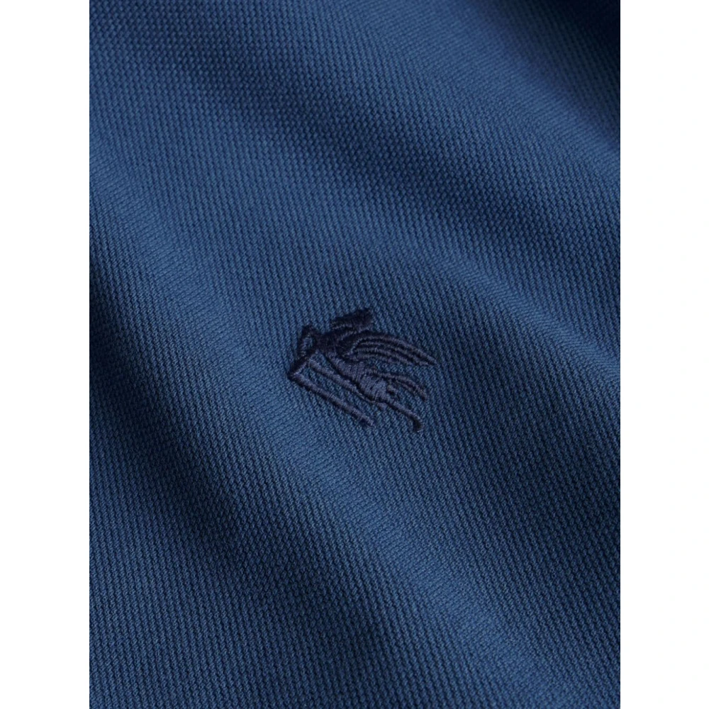 ETRO Blauw Polo Shirt Pegasus Logo Blue Heren
