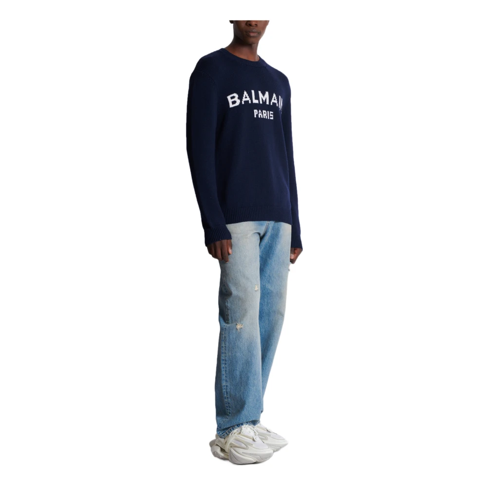 Balmain Wol Parijs trui Blue Heren