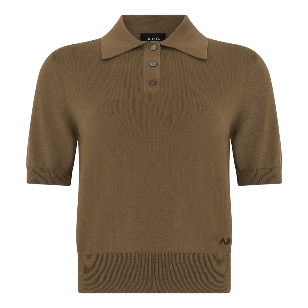 A.p.c. Women's Brown Polo Shirts, S, Cotton Knit Polo