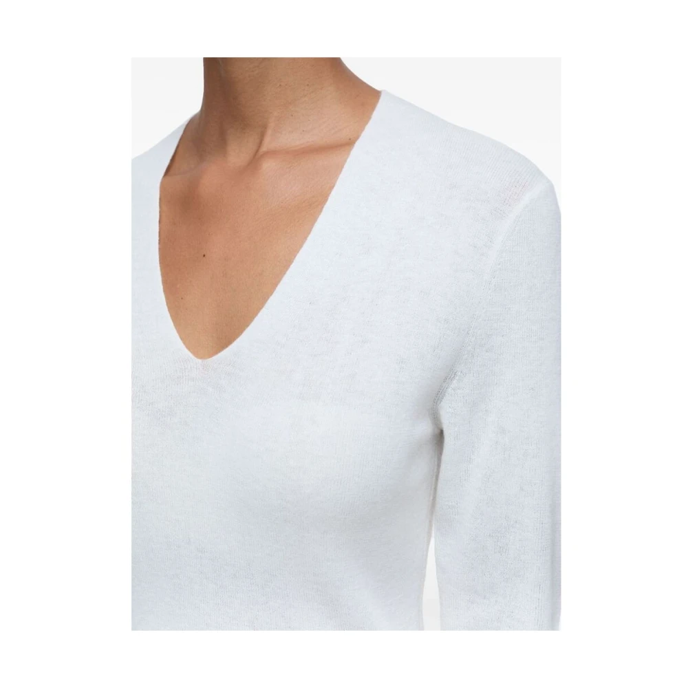 closed Witte Geribbelde Gebreide V-hals Trui White Dames