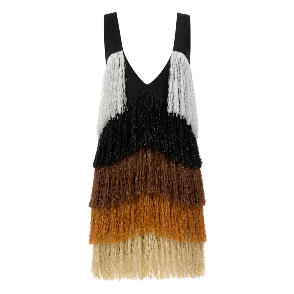 Akep Multicolor Abito A Smanicato Corto Con Frange Bicolore - Female - Party Dresses - M - Dresses
