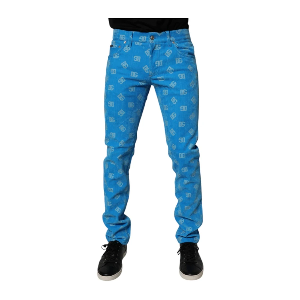 Dolce & Gabbana Blue Logo Monogram Cotton Skinny Denim Jeans - IT48 | M - Image 3