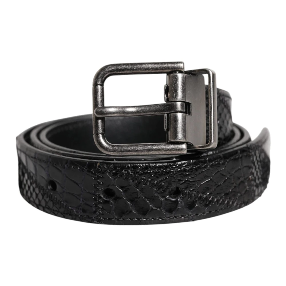 Dolce & Gabbana Men's Black Gorgeous Exotic Leather Metal Logo Buckle Belt