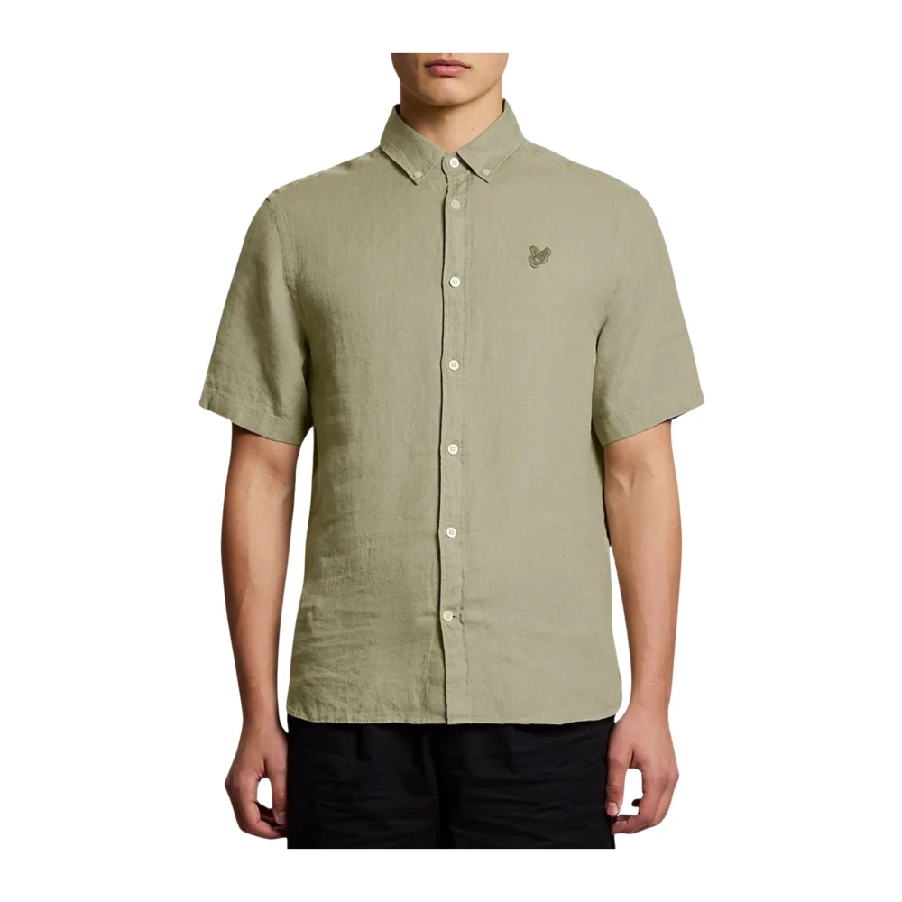 Lyle & Scott Men's Green Short Sleeve Linen Shirt - Short Sleeve Shirts - Xl - Shirts