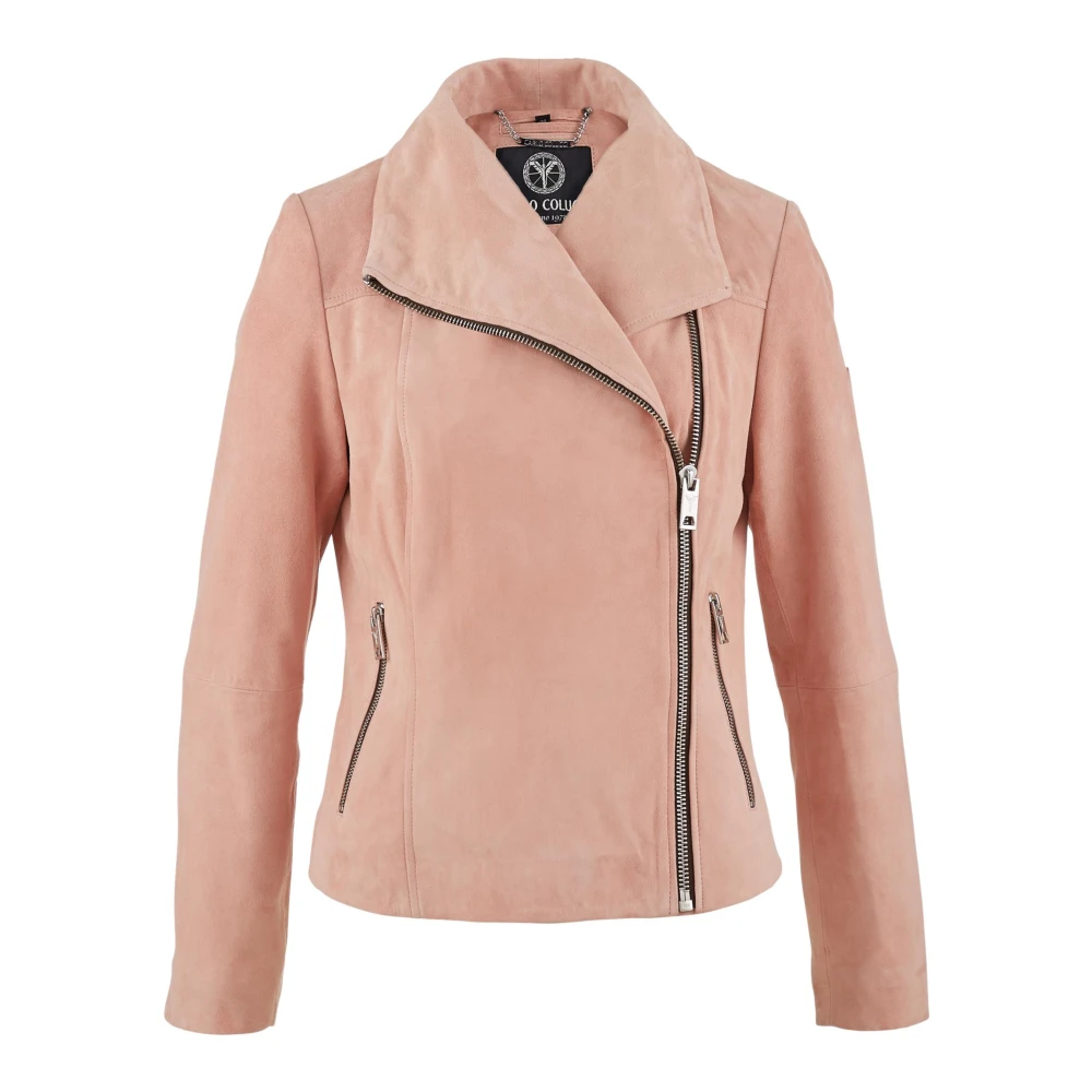 Carlo Colucci Women's Pink Leather Jackets, M, Soft Velour Leather Jacket Dal Bella