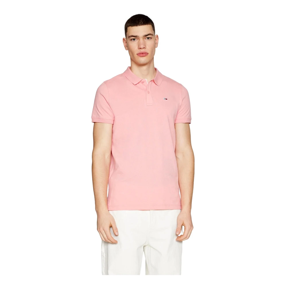 Tommy Jeans Slim Placket Polo Shirt Pink Heren