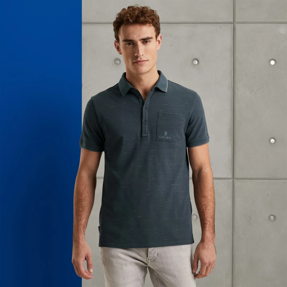 Cast Iron Polo- CI S S Injected Cotton Pique Blue Heren