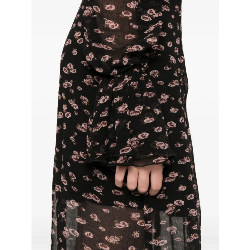 Rotate Birger Christensen Zwarte V-hals jurk met pofmouwen Black Dames