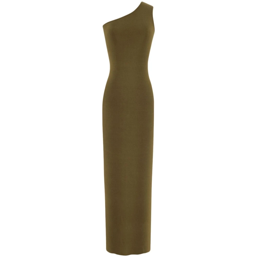 Saint Laurent One-Shoulder Silk Long Dress Green, Dam