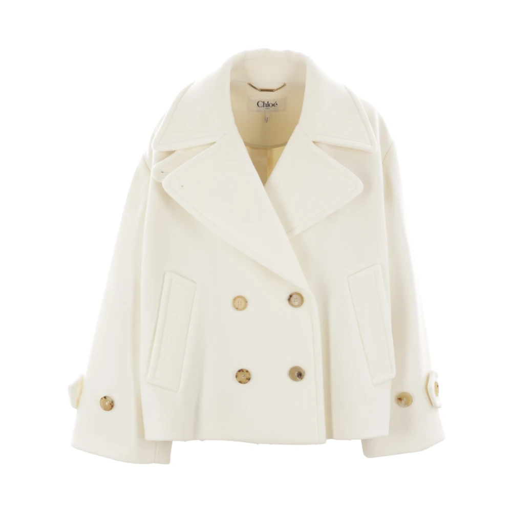 Chloé Oversize Dubbelbreasted Wollen Jas White Dames