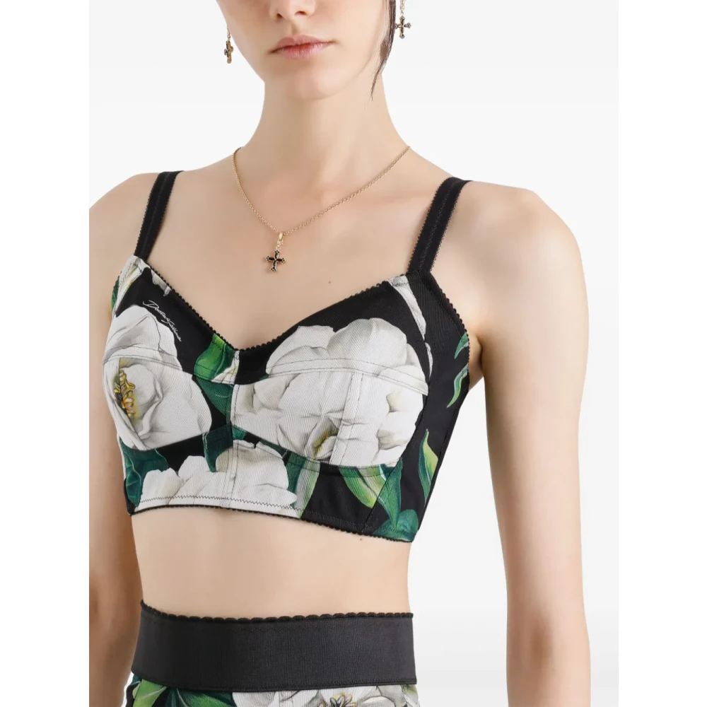 Dolce & Gabbana Zwarte Mouwloze Sweetheart Neckline Shirt Multicolor Dames