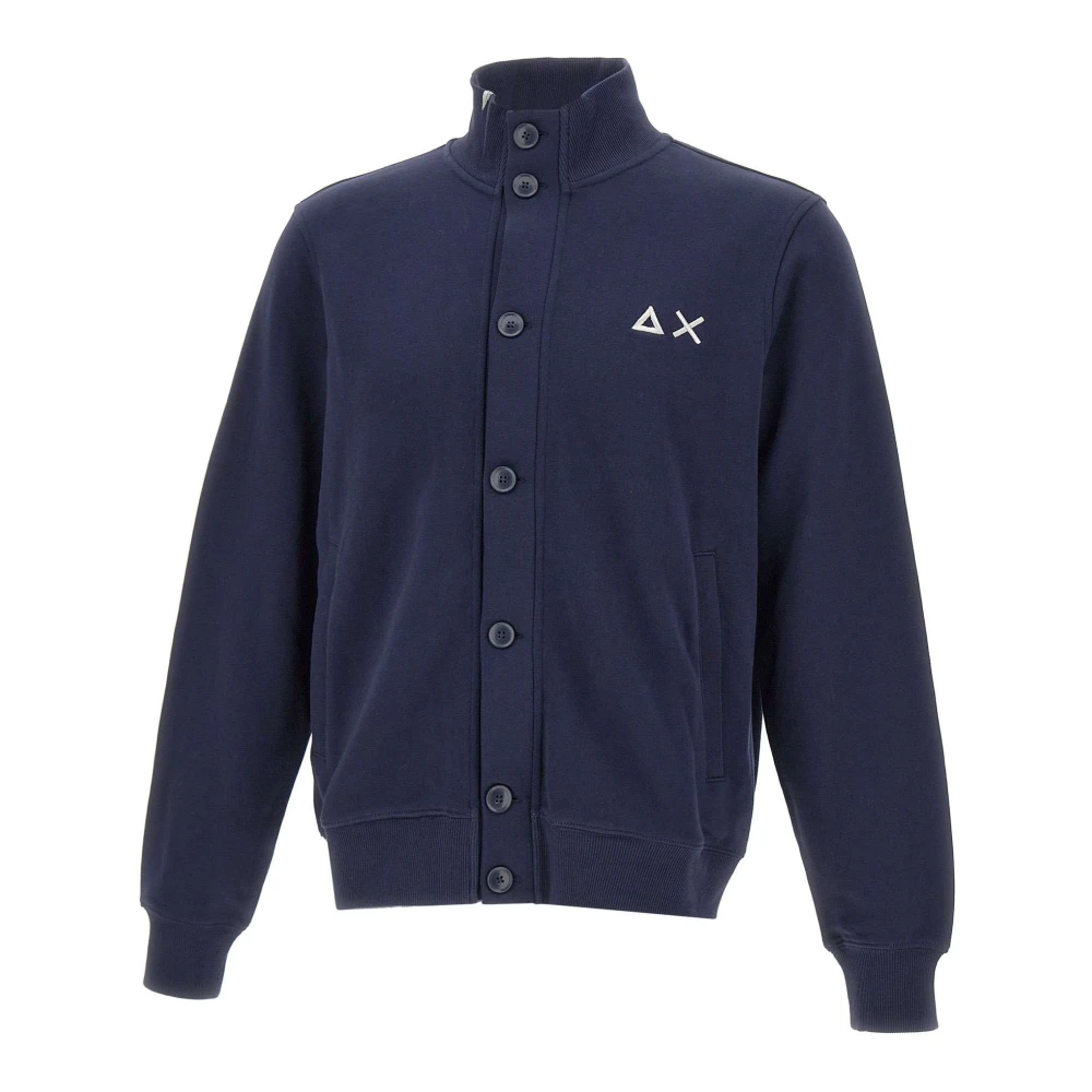 Sun68 Heren Katoenen Vest Blauw Opstaande Kraag Blue Heren