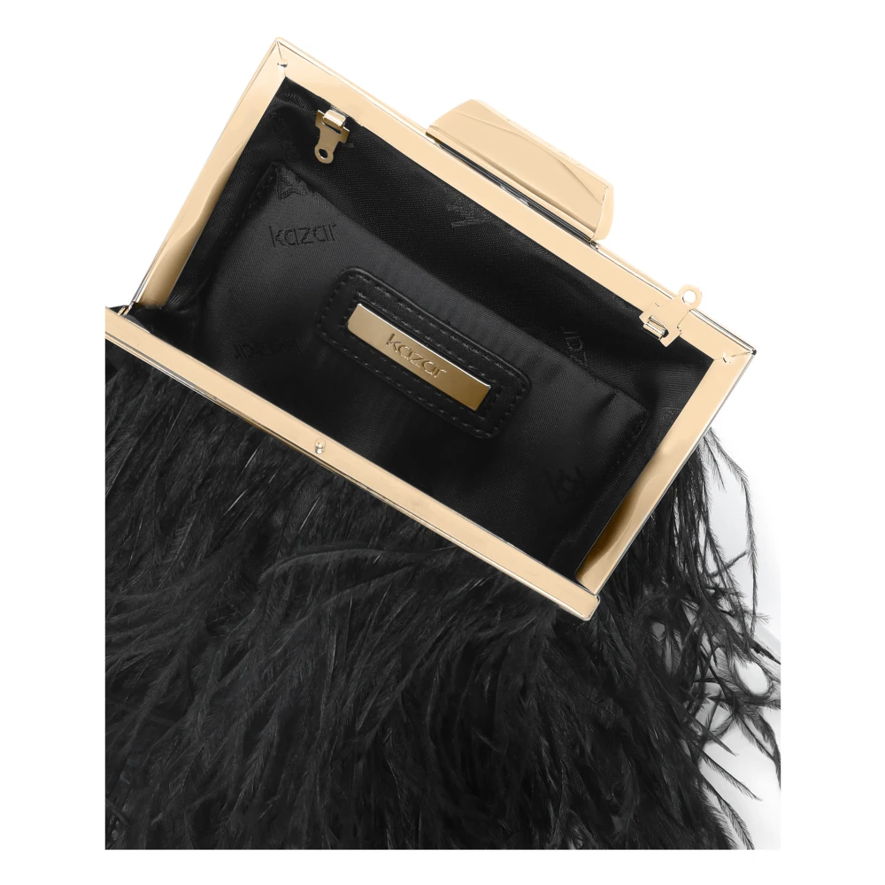 Kazar Zwarte avondhandtas met veren Black Dames