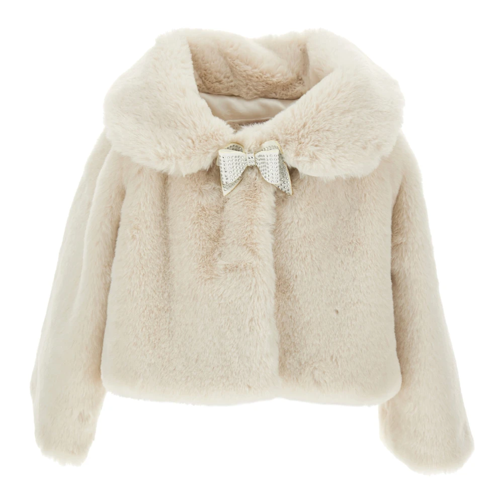 Monnalisa Girls White Winter Jackets, 3 Y, Faux Fur Jacket