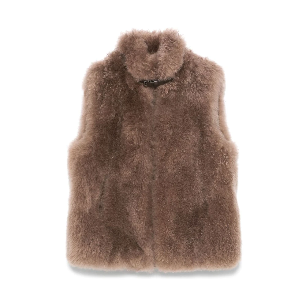 BRUNELLO CUCINELLI Shearling Gewatteerde Ritsvest Brown Dames