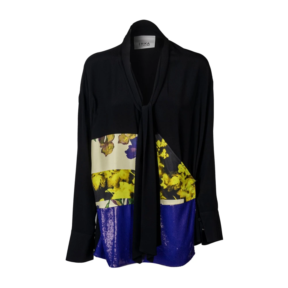 Erika Cavallini Zijden blouse met V-hals en lange mouwen Multicolor Dames