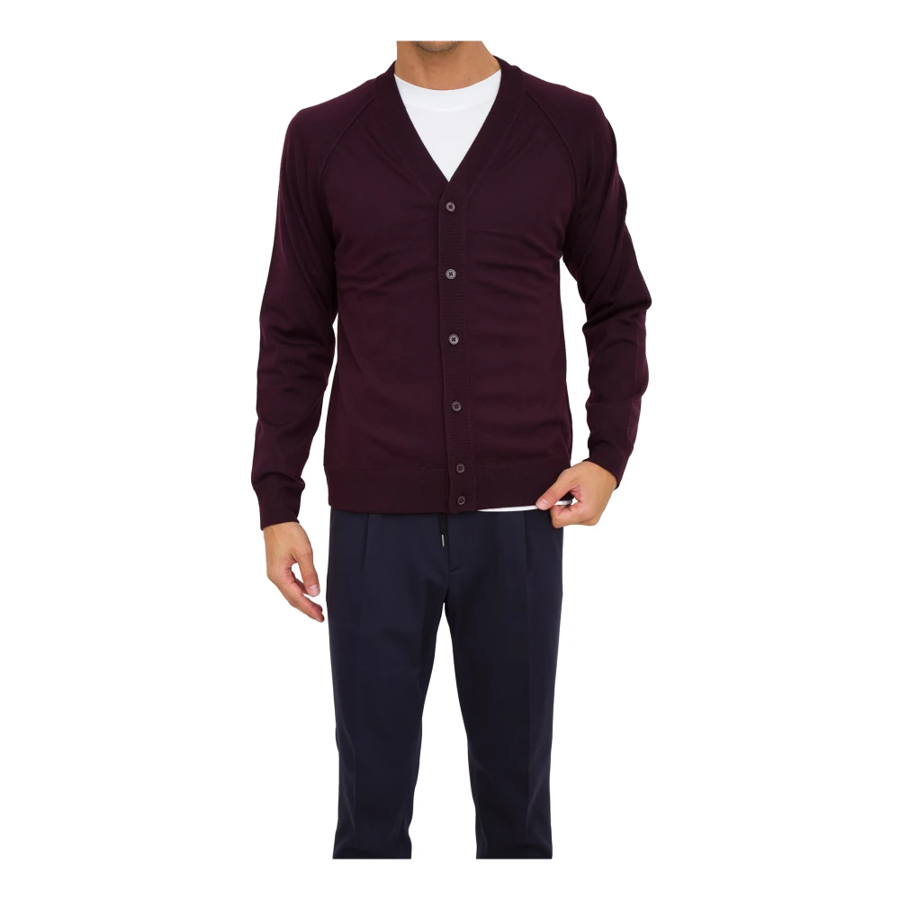 Paolo Pecora Bordeaux Cardigan Sweater Red Heren