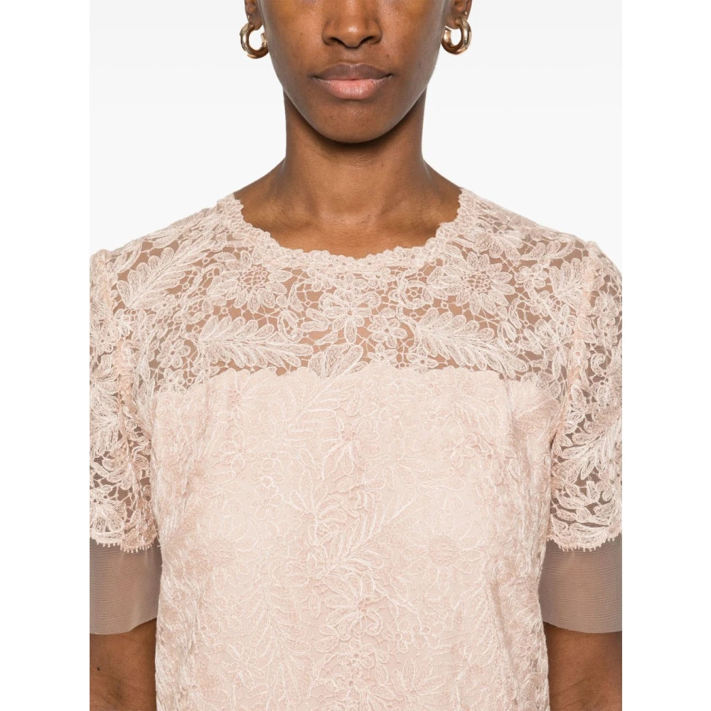 Ermanno Scervino Korte roze kanten jurk met tule randen Pink Dames
