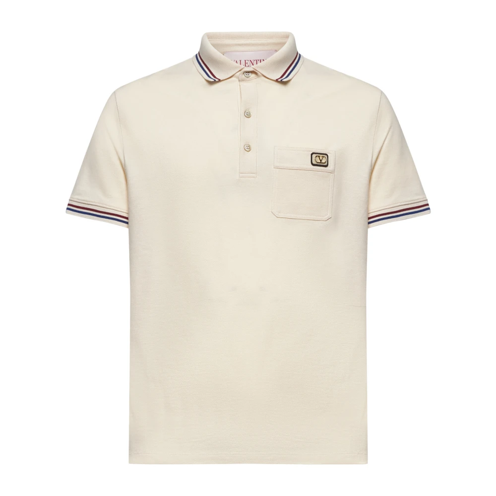 Valentino Polo Shirt met Geribbelde Kraag en Logo Detail Beige Heren