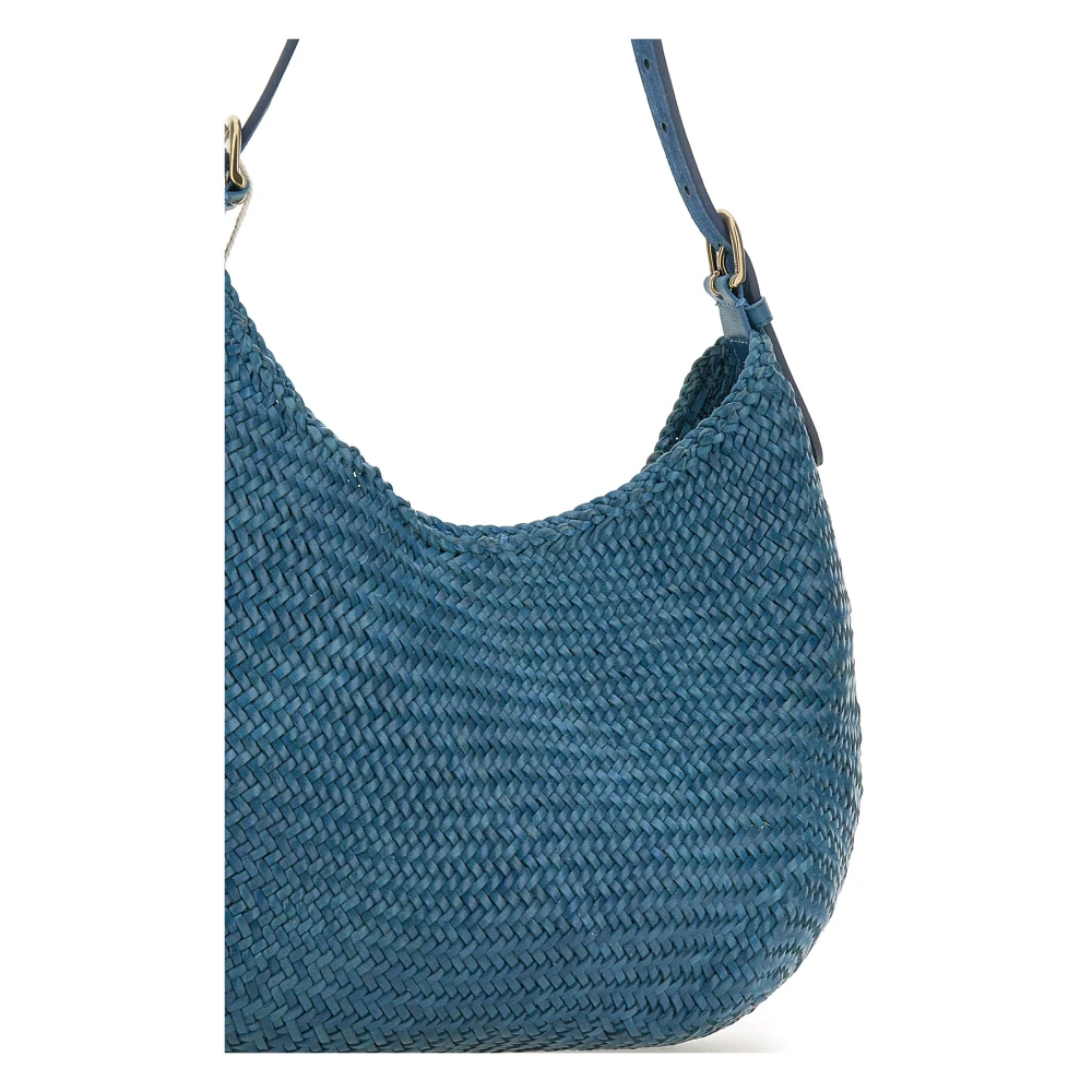 Dragon Diffusion Blauwe Leren Schoudertas Luna Mezza Blue Dames