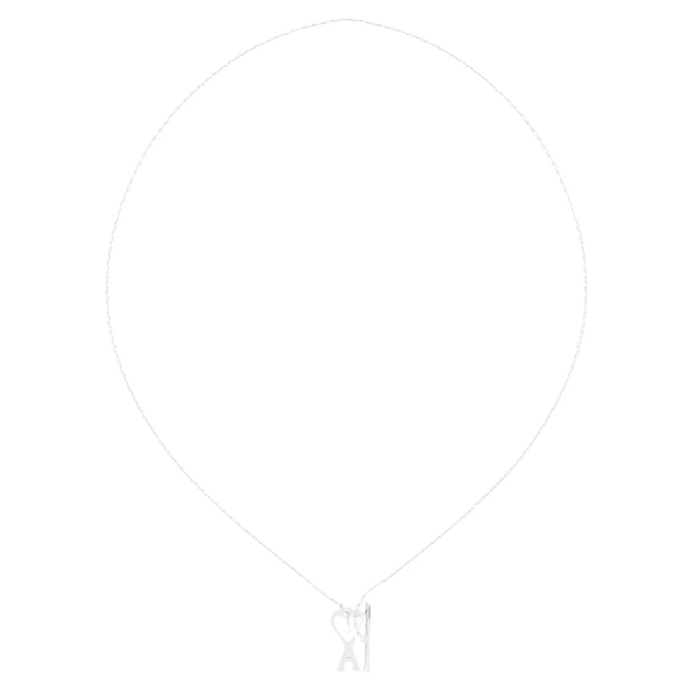 Ami Paris Unisex Gray Necklaces, One Size, Ami De Coeur Chain Necklace