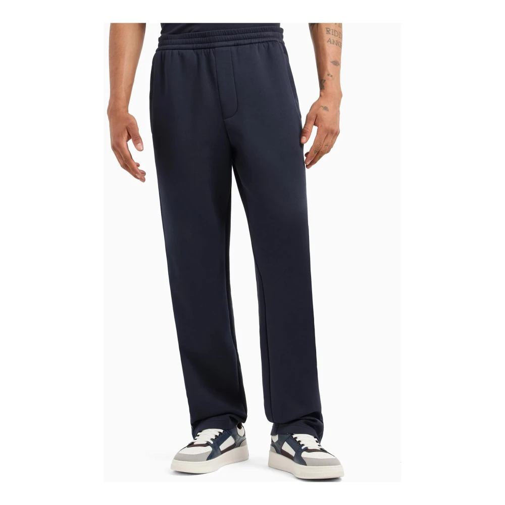 Armani Exchange Blauwe Jerseybroek met Hoge Taille en Zakken Blue Heren