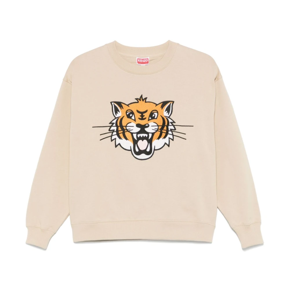 Kenzo Women's Beige Happy Tiger Embroidered Sweatshirt