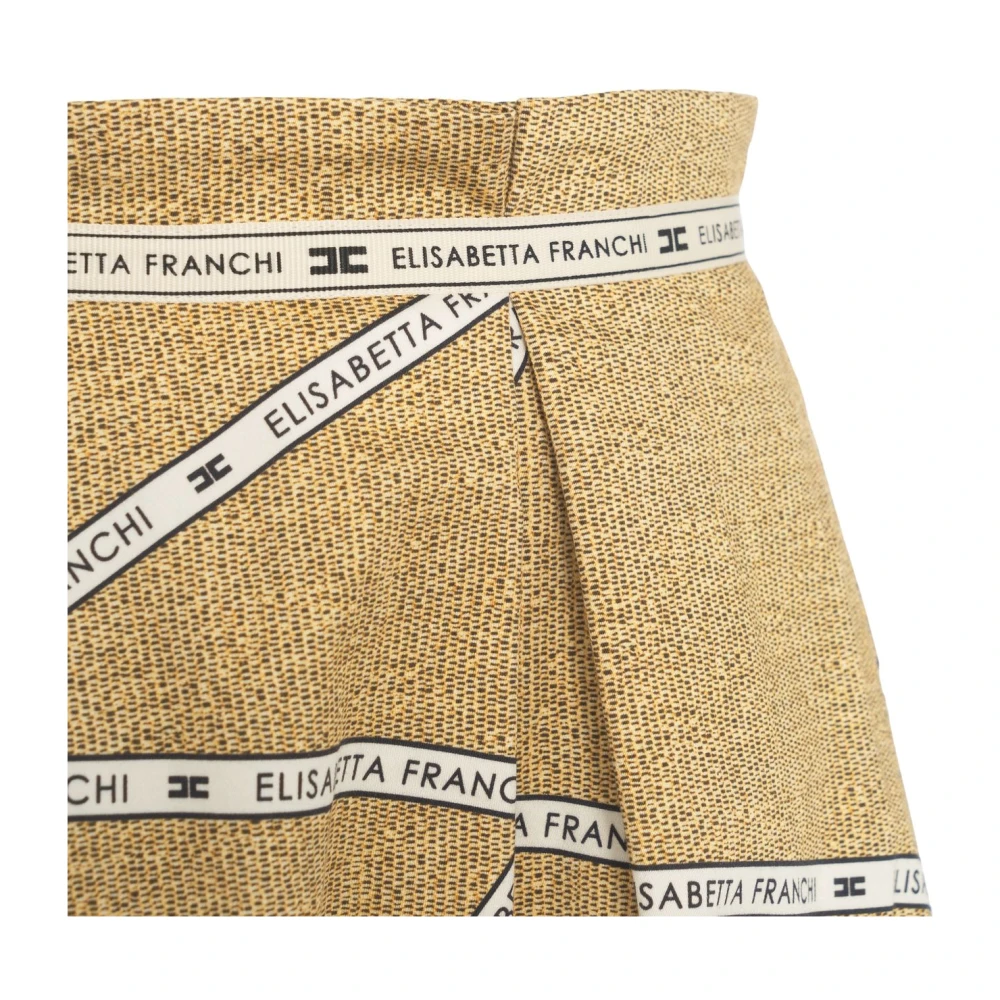 Elisabetta Franchi Geplooide Gouden Rok All-Over Print Yellow Dames