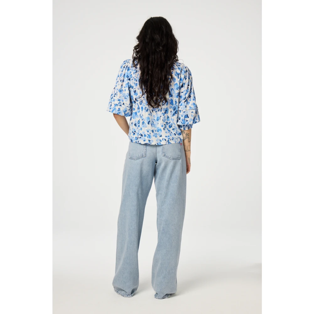 Fabienne Chapot Wit Blauw Print Ruffle Top Blue Dames