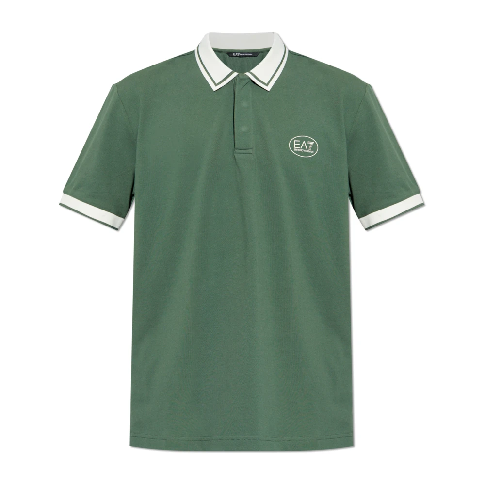 Emporio Armani Ea7 Uomo Verde Polo Shirt Con Logo Stampato