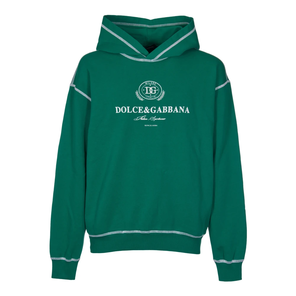 Dolce & Gabbana Logo Print Katoenen Sweatshirt met Zakken Green Heren