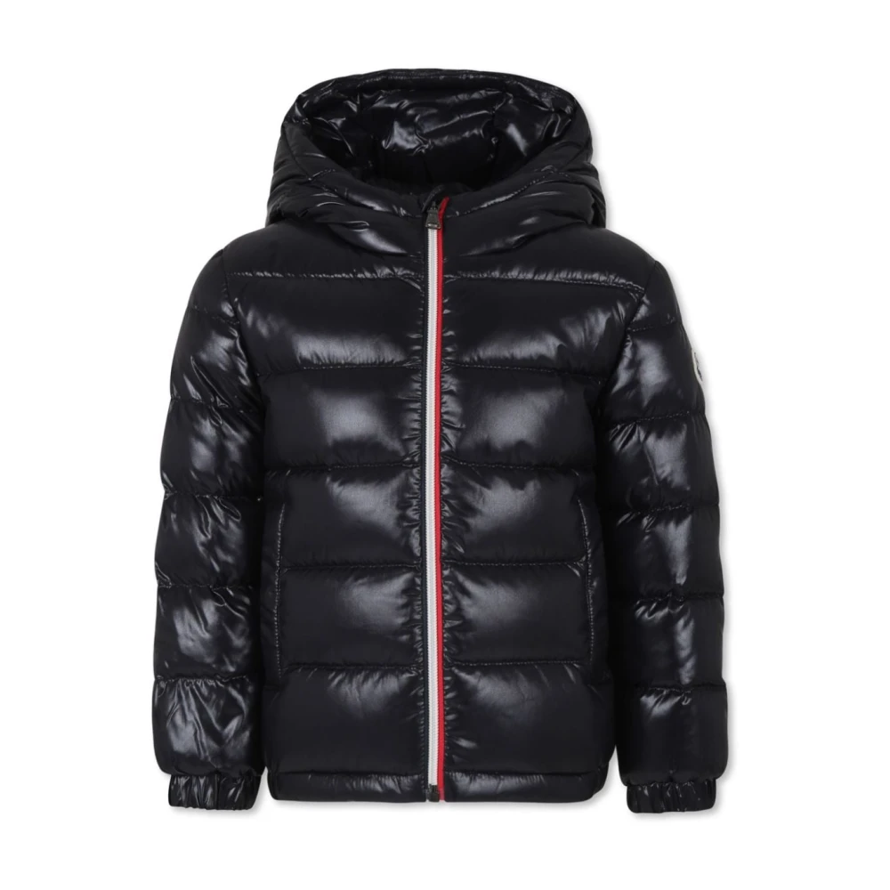 Moncler , Winter Jackets, Male, Black, 10 Y, Black Padded Down Coat With Logo