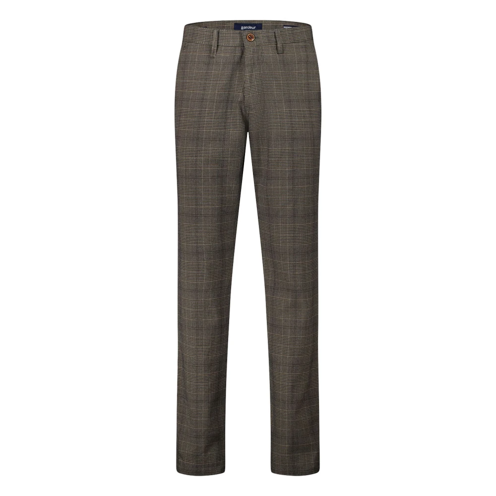 Gardeur Bruine Geruite Katoenen Chino Broek Brown Heren